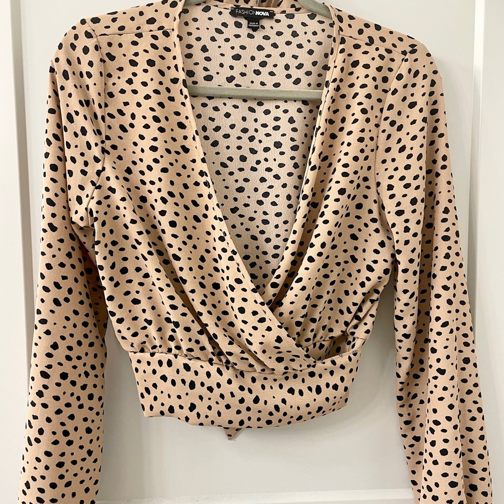 Fashion Nova Black and Animal Print Blouse